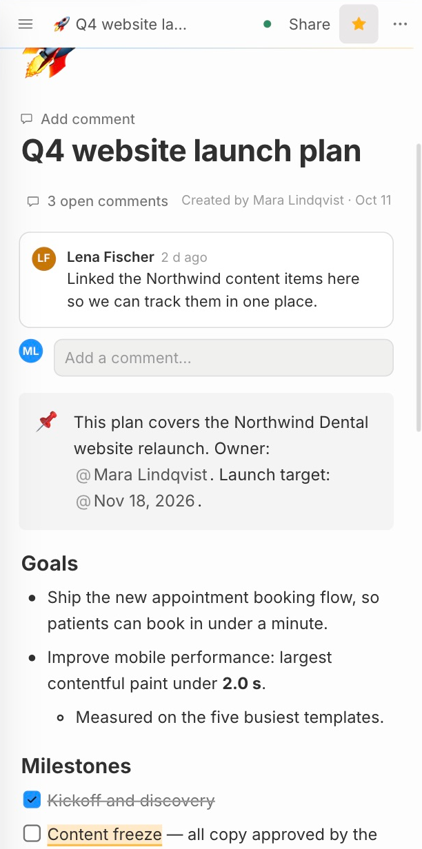 The same page on a phone in the upcoming interface.